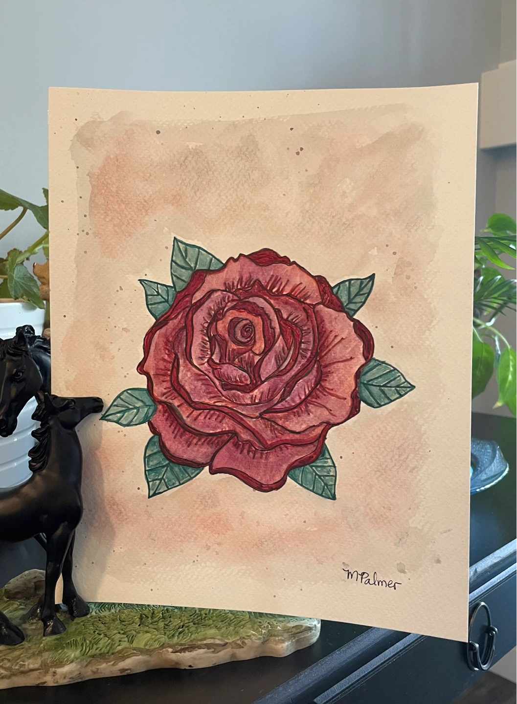 Watercolor Painting of a Red Rose