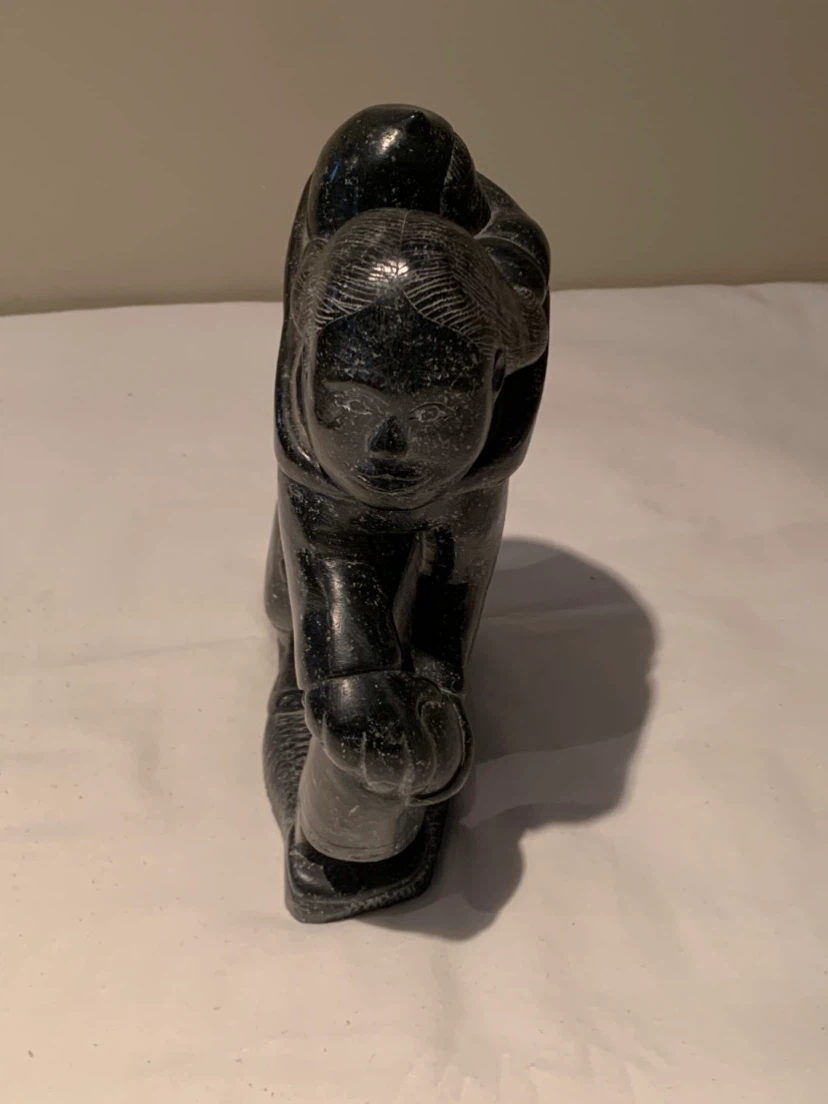 Carved Stone Sculpture of Mother and Child - photo 2