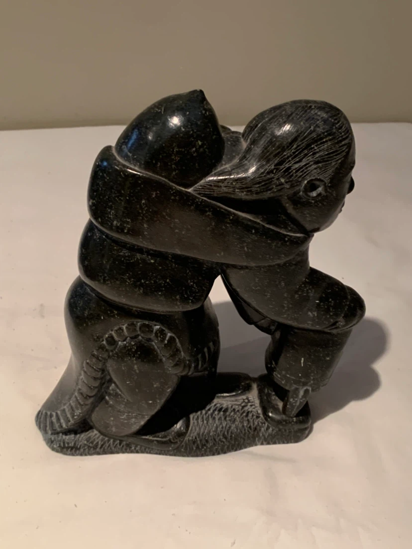 Carved Stone Sculpture of Mother and Child - photo 3