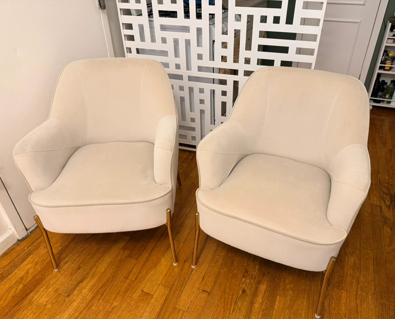 2 Cream Velvet Accent Chair with Gold Legs