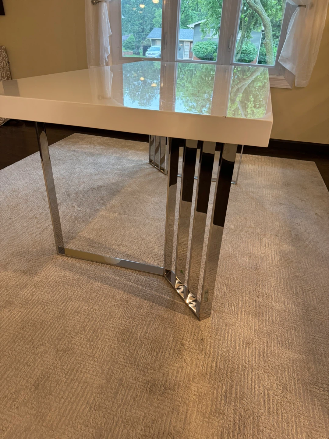 White Dining Table with Chrome Legs - photo 2