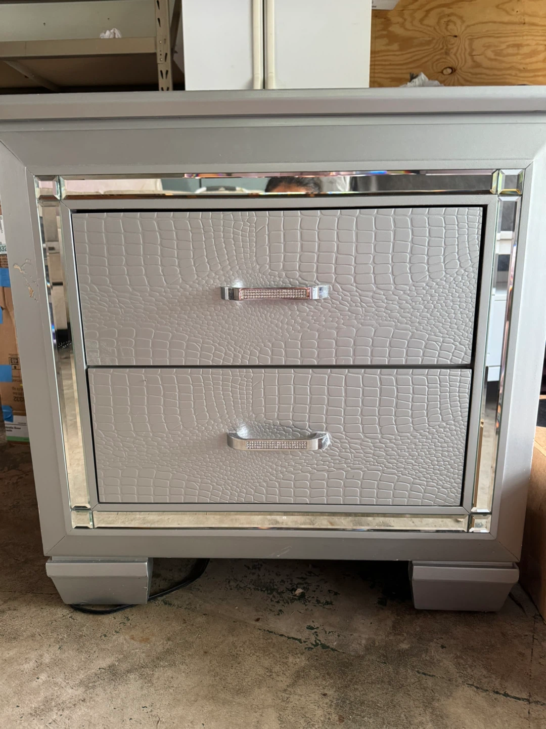 Silver 2-Drawer Nightstand with Mirrored Accents