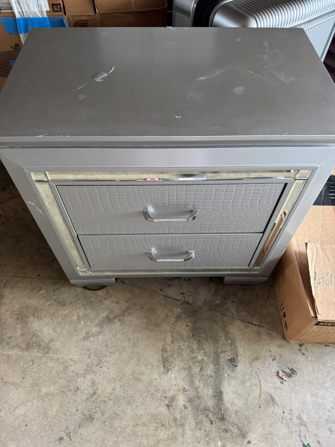 Silver 2-Drawer Nightstand with Mirrored Accents - photo 2