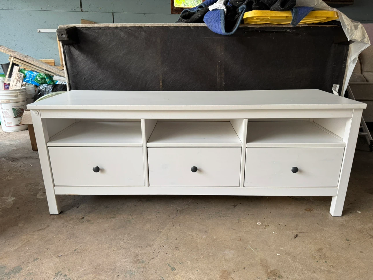 White Media Console TV Stand with 3 Drawers - photo 4
