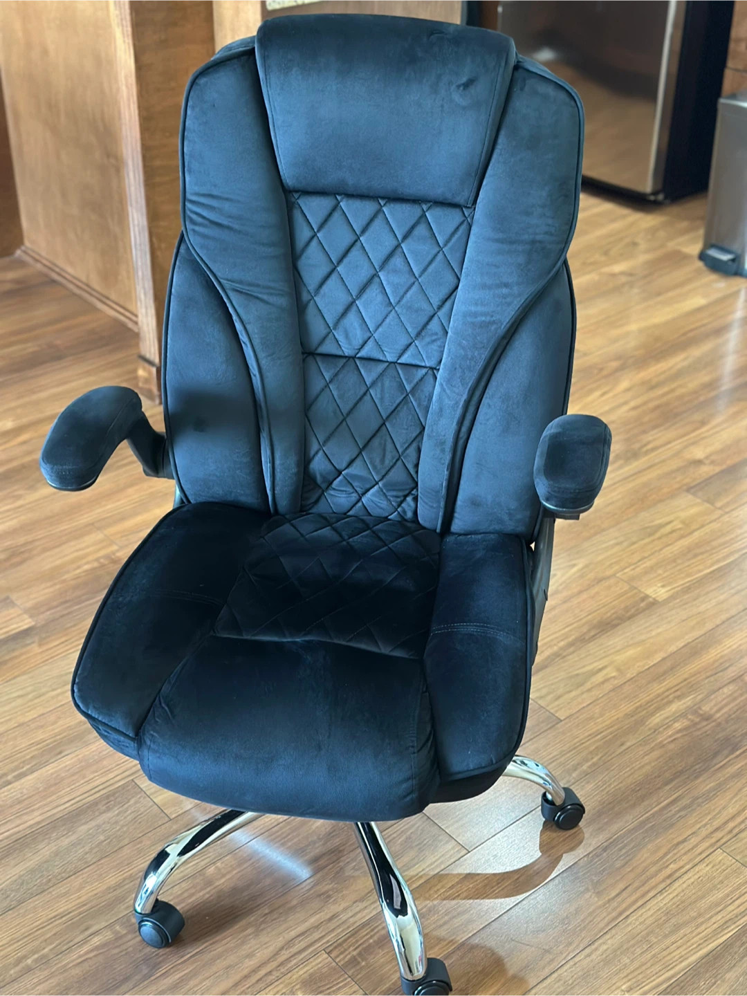 Black Velvet Office Chair with Chrome Base - photo 3
