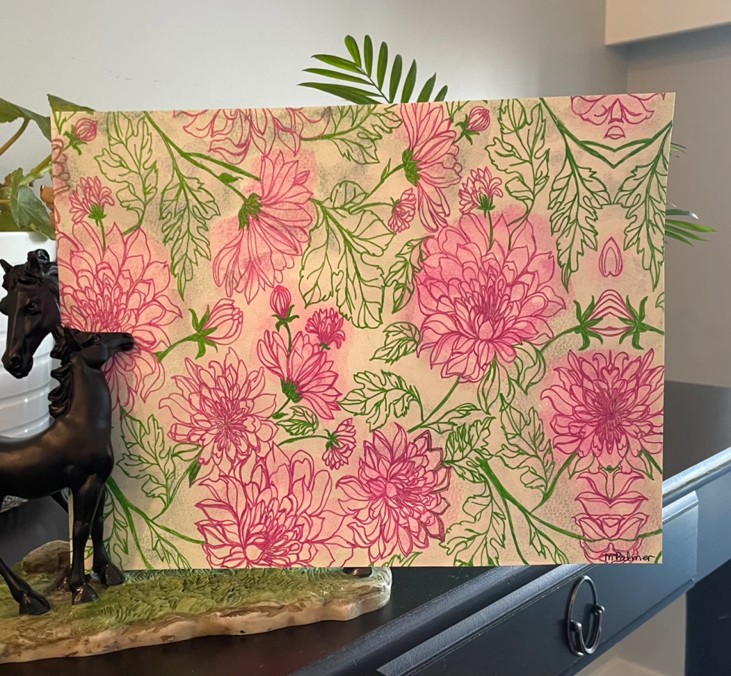 Floral mixed media painting