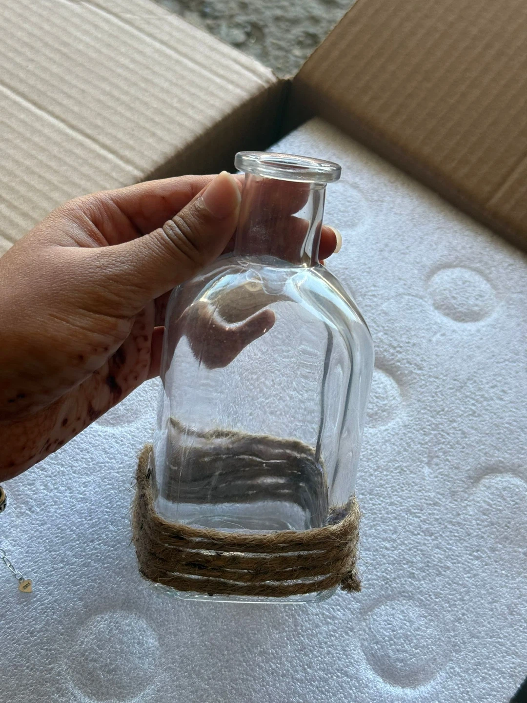 Clear Glass Bottle with Jute Wrap