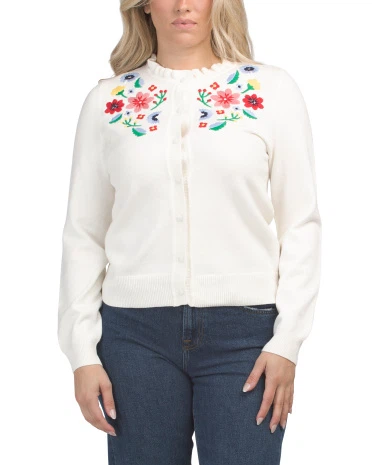 White Embroidered Floral Cardigan
