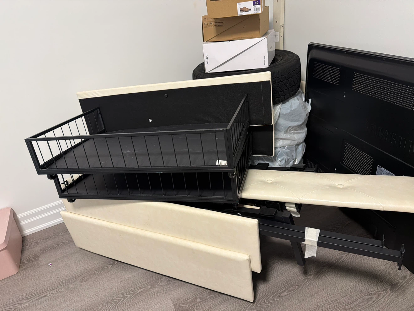 Cream Upholstered Queen Bed Frame