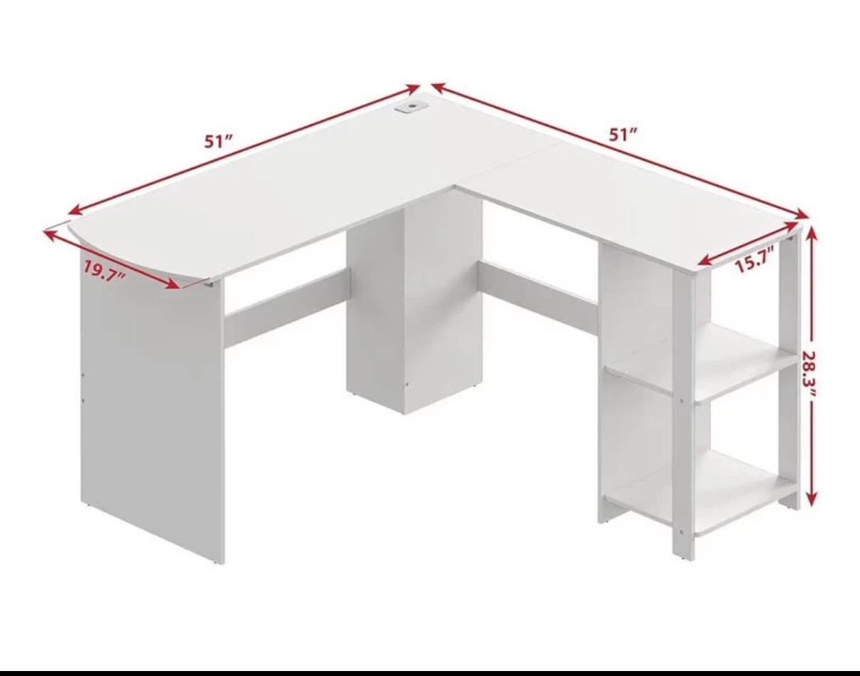 White L-Shaped Corner Desk with Shelving - photo 3