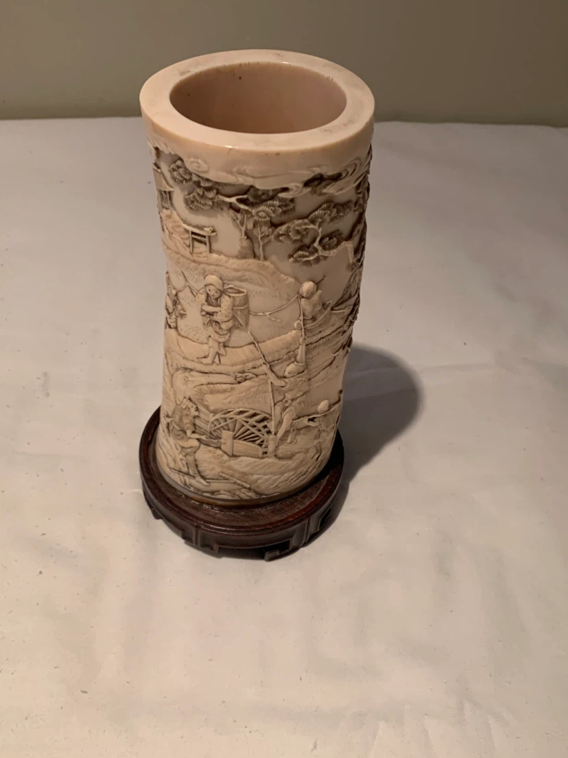 Carved Tusk Vase with Scenes
