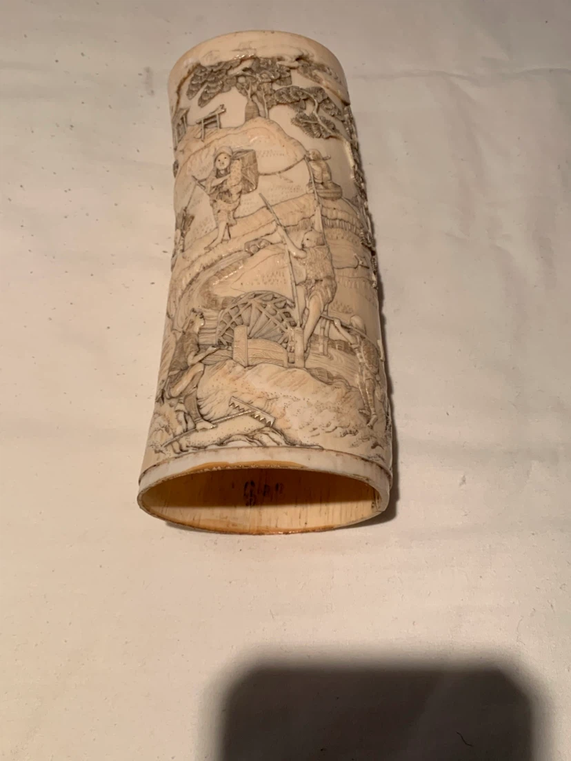 Carved Tusk Vase with Scenes - photo 2