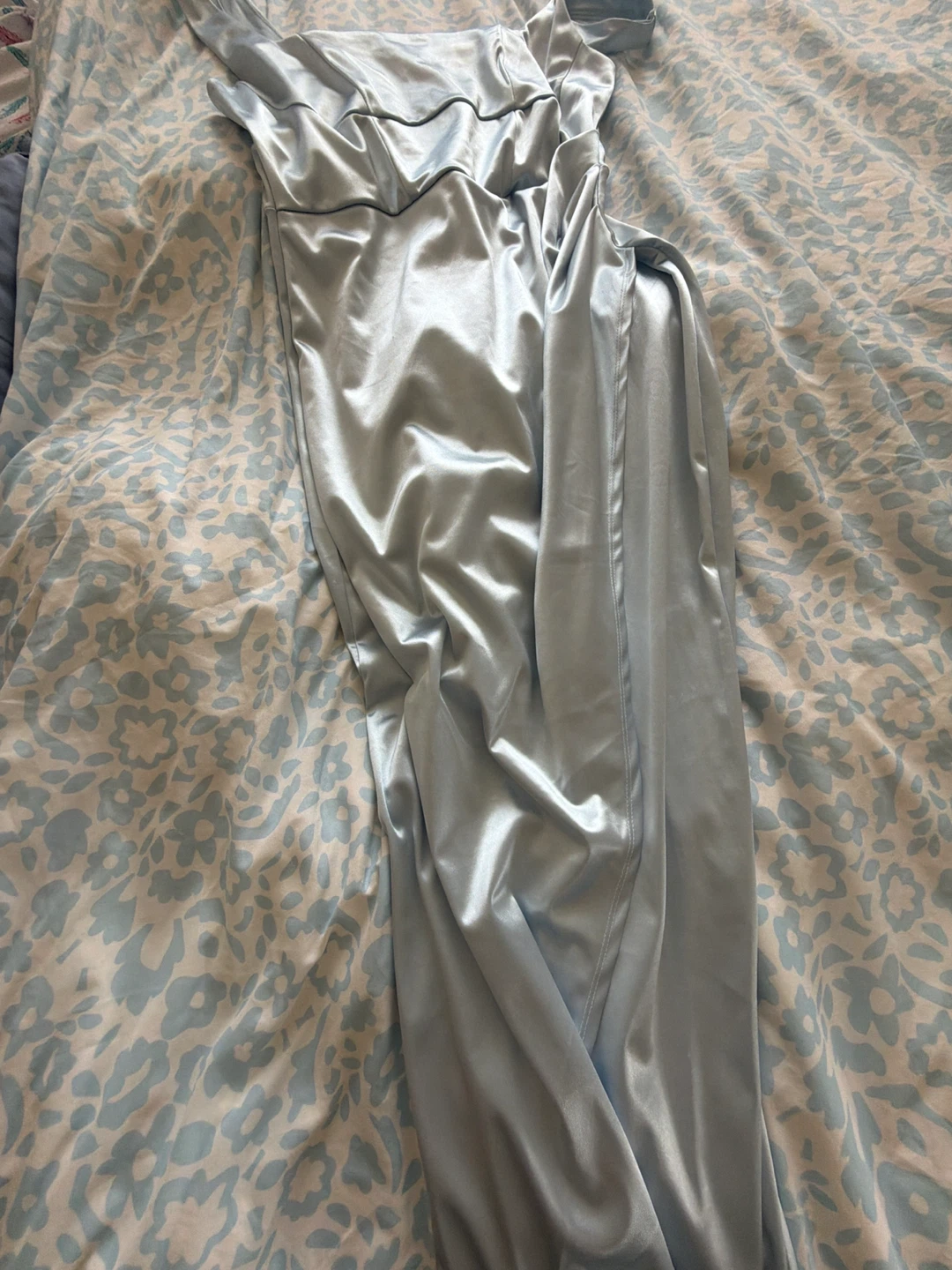 Light Blue Satin Maxi Dress