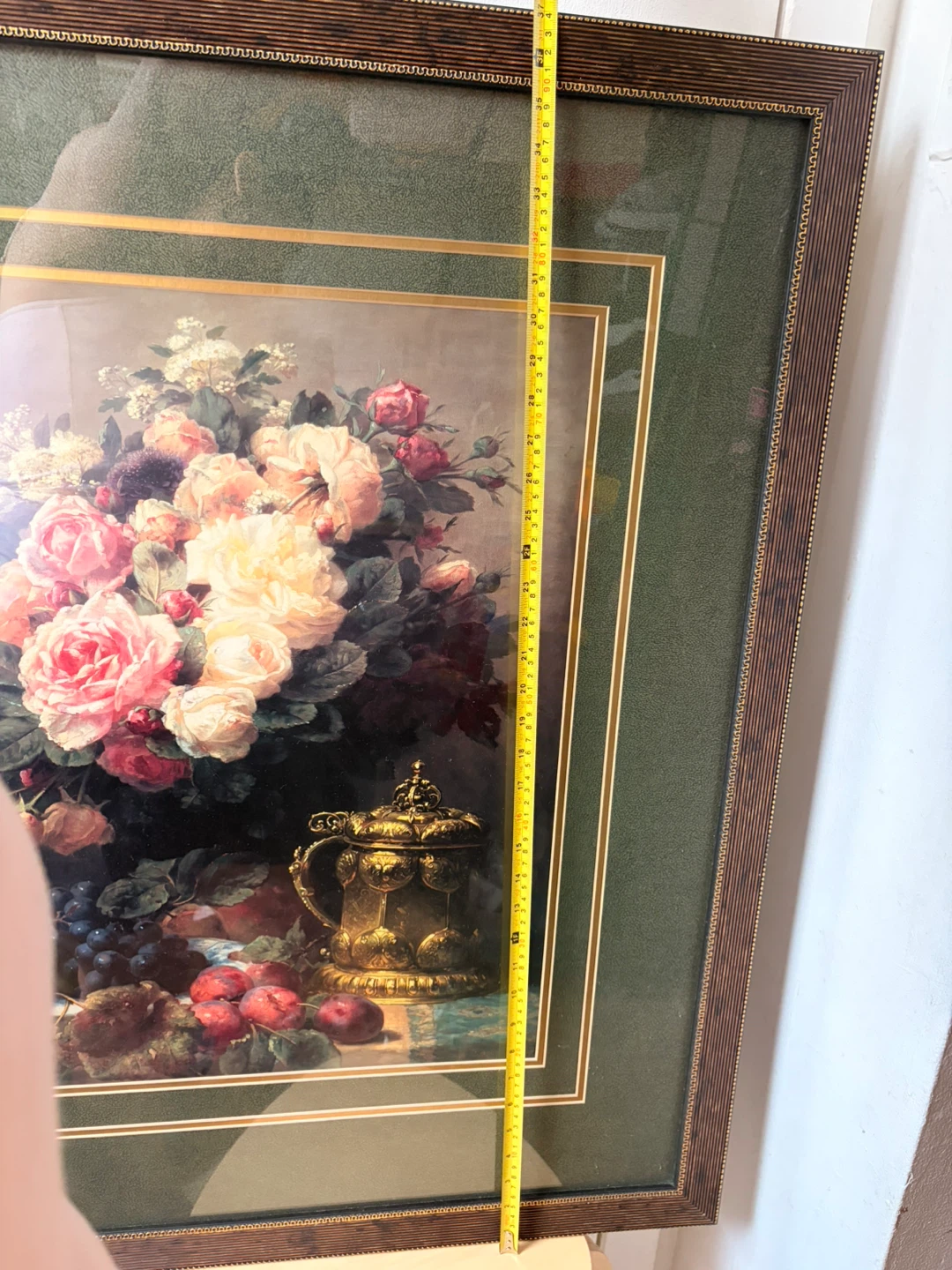 Still Life Floral Painting with Ornate Gold Frame, Roses Vase - photo 3