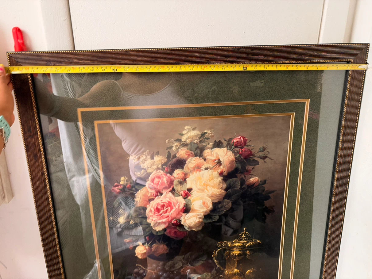 Still Life Floral Painting with Ornate Gold Frame, Roses Vase - photo 4