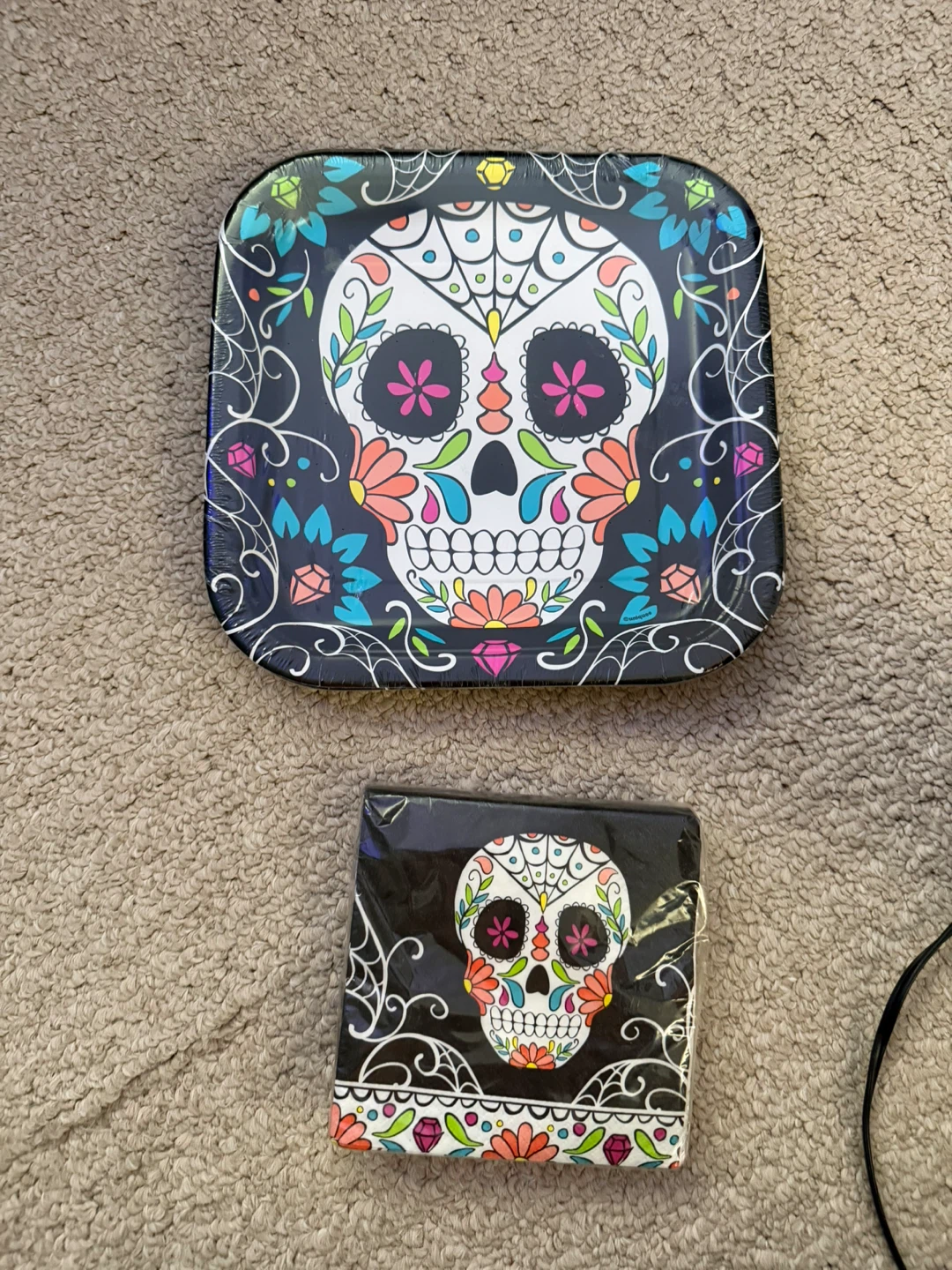 Sugar Skull Themed Paper Plates and Napkins Set
