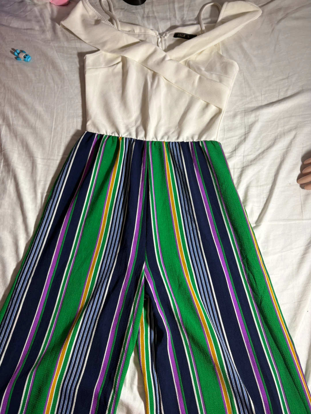 Blue S striped wide-leg jumpsuit