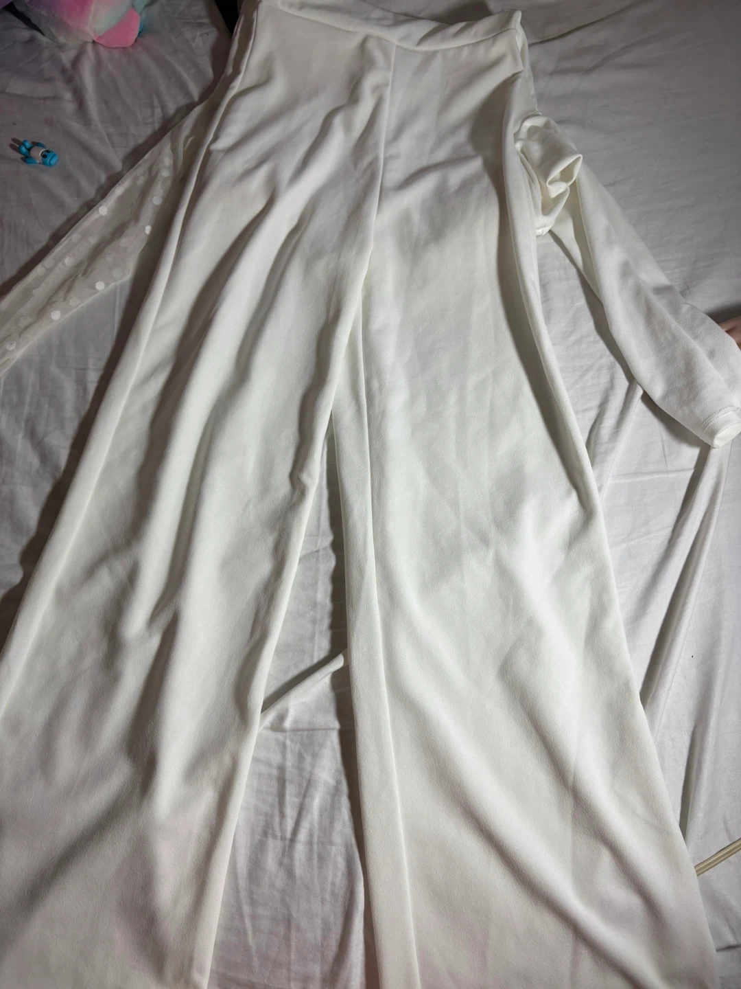 White Jumpsuit with Sheer Polka Dot Sleeves