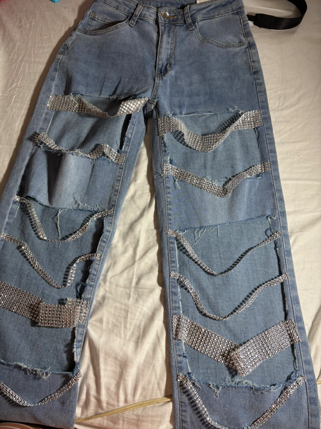 Women's Rhinestone Cut-Out Jeans