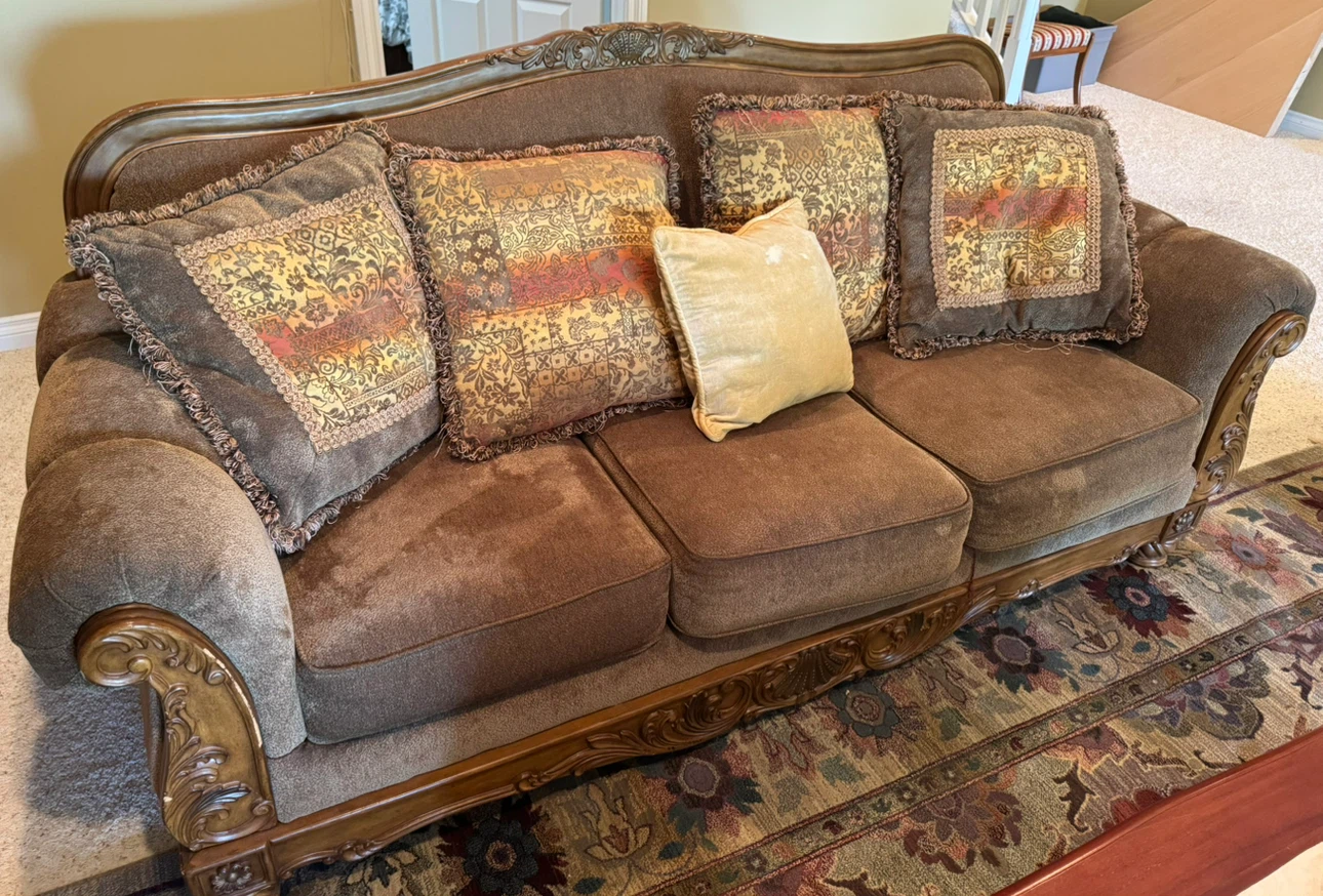Brown Sofa with Decorative Pillows