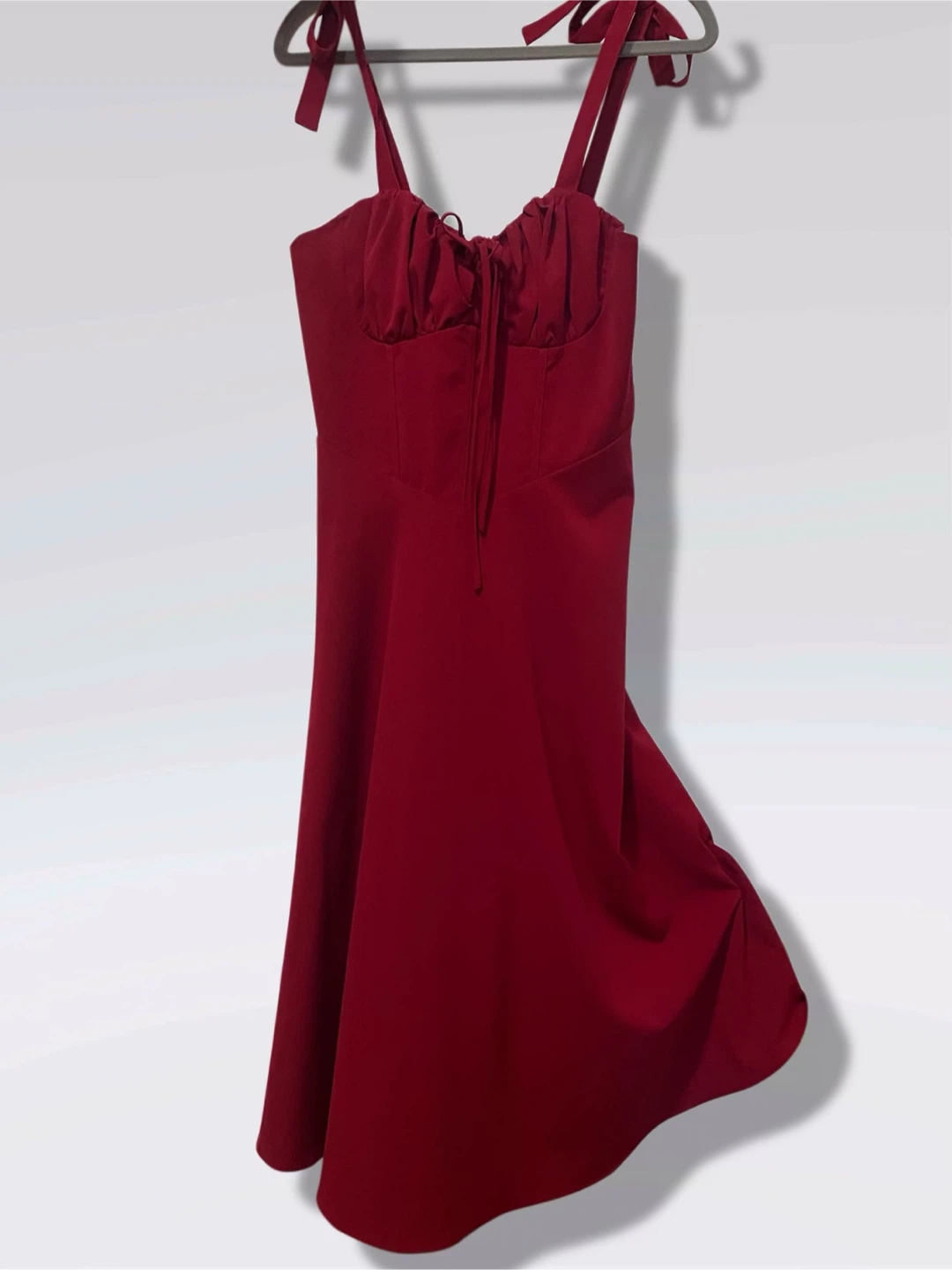 Red Tie-Strap Ruched Bust Dress