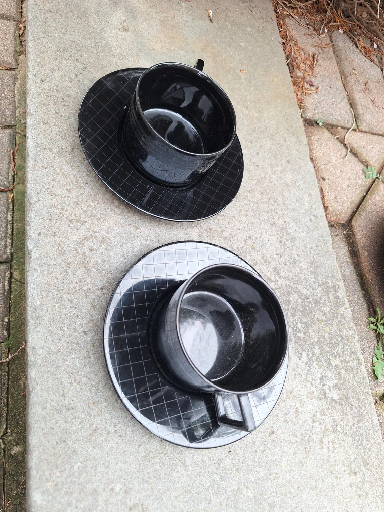 Sasaki Gridlock Black Fine China Cups and Saucers Set - photo 4
