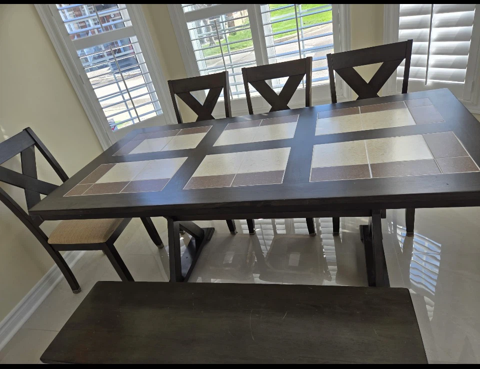 Dining Table Set with 4 Chairs and Bench