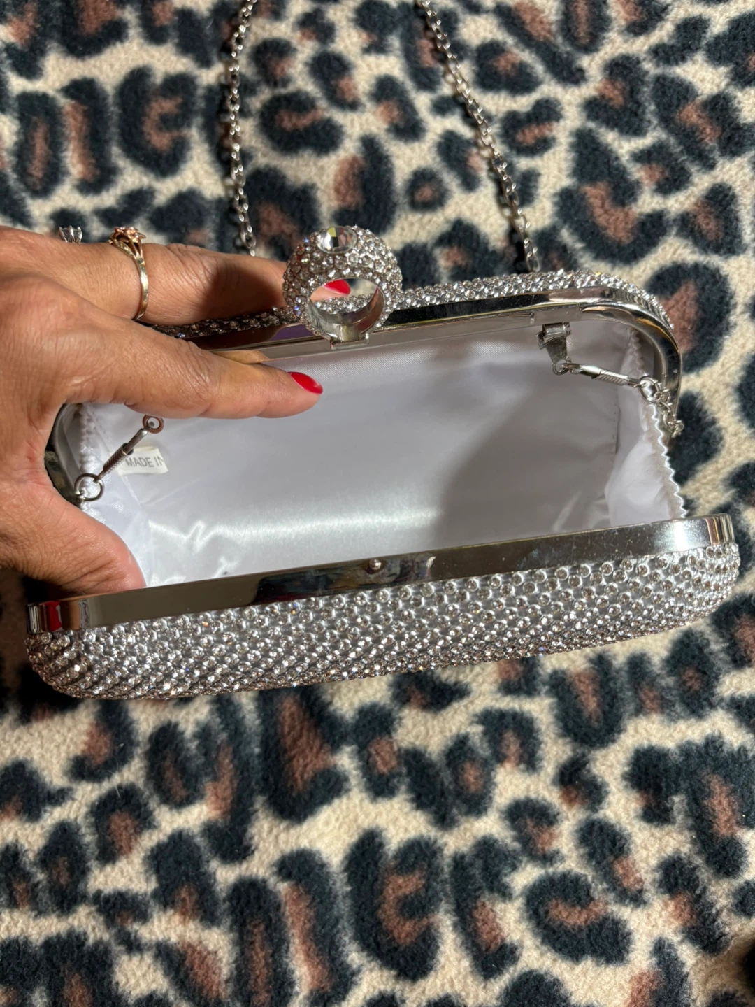 Sparkly Clutch Evening Bag with Ring Handle