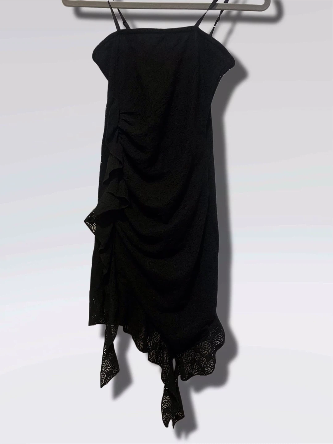 Black Ruched Lace Dress