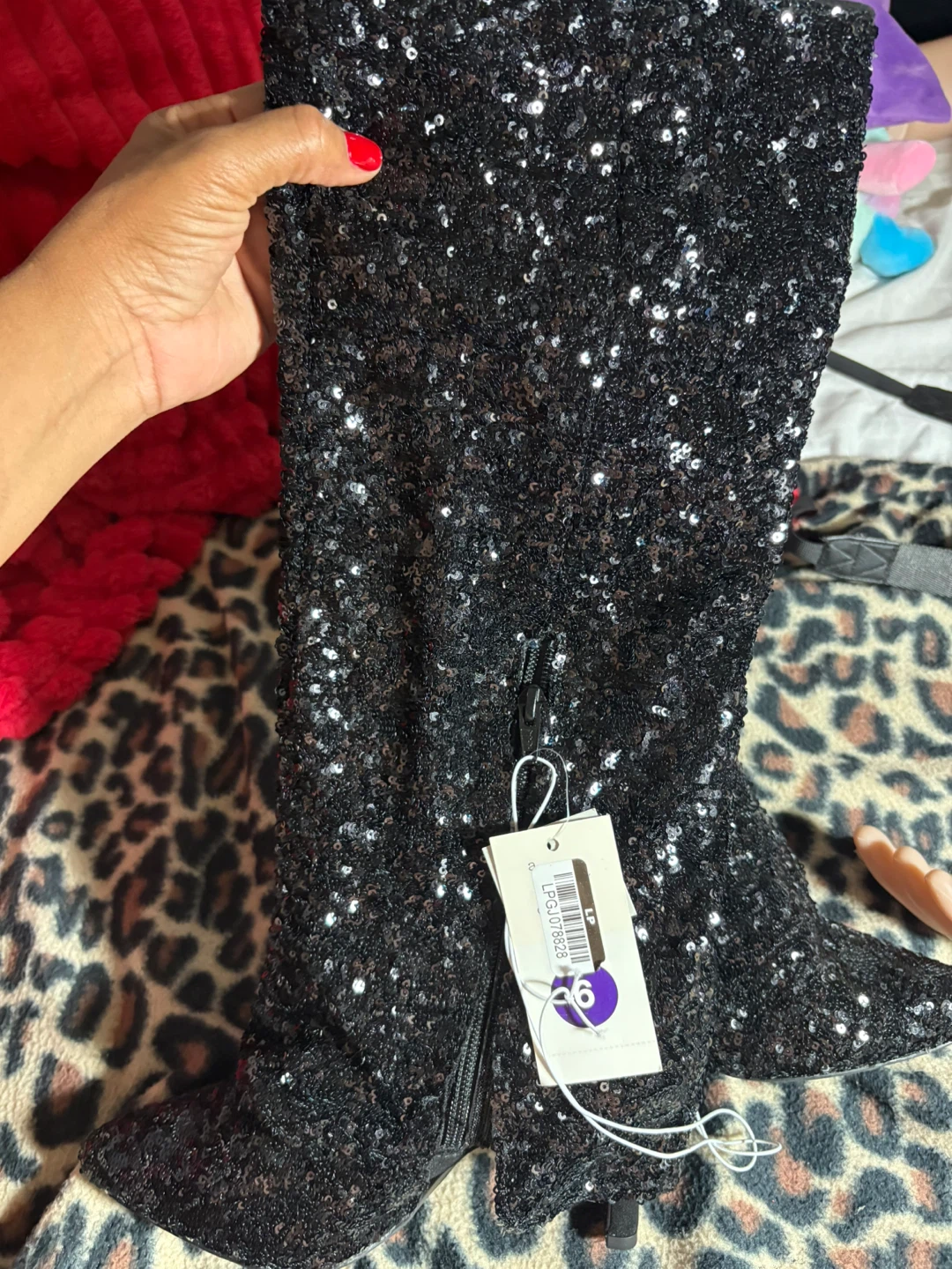 Black Sequin Knee-High Boots - photo 2
