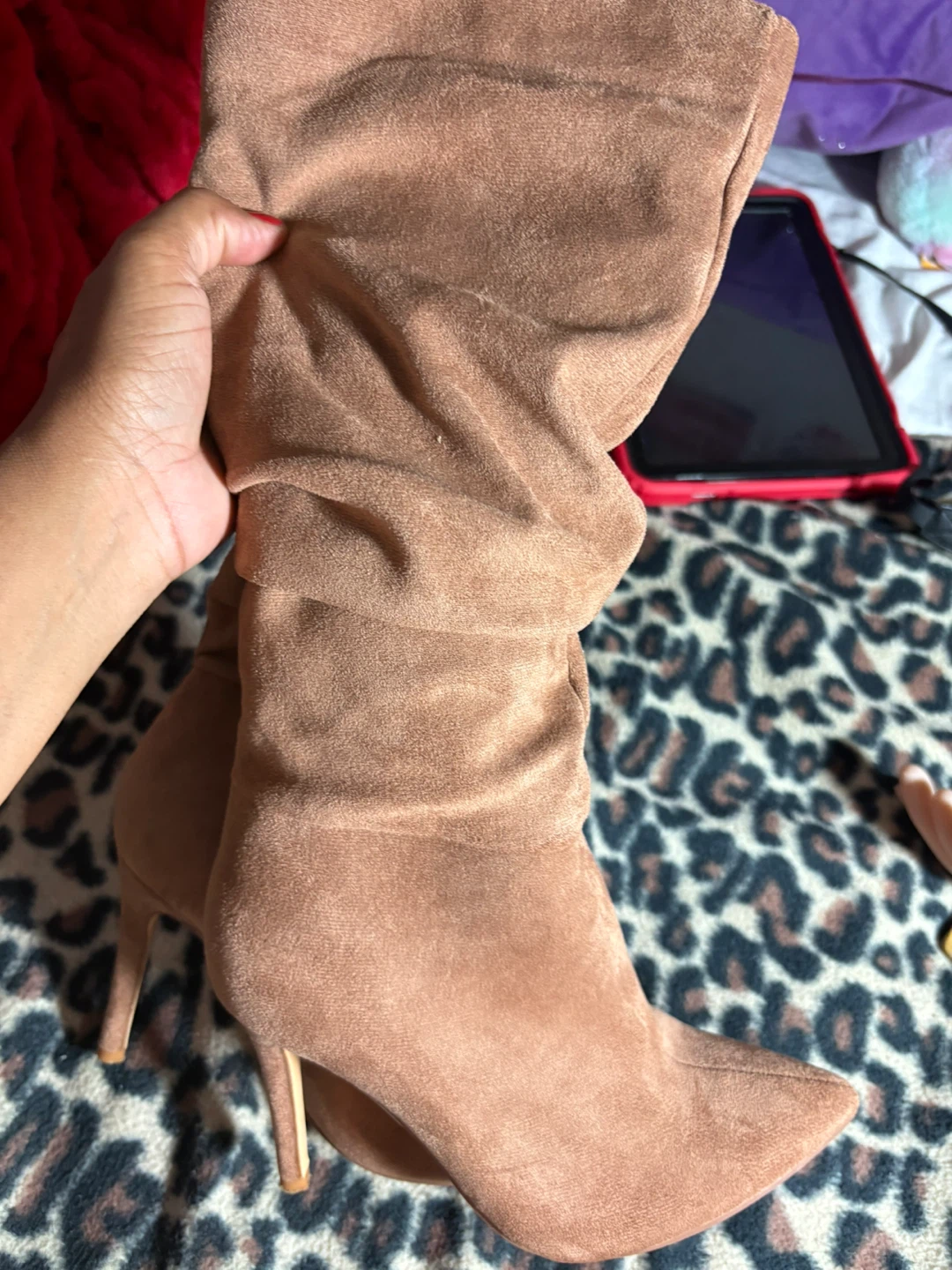 Women's Brown Suede Slouchy High Heel Boots