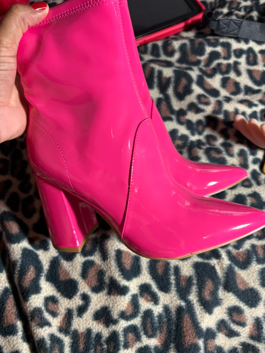Hot Pink Pointed Toe Block Heel Ankle Boots