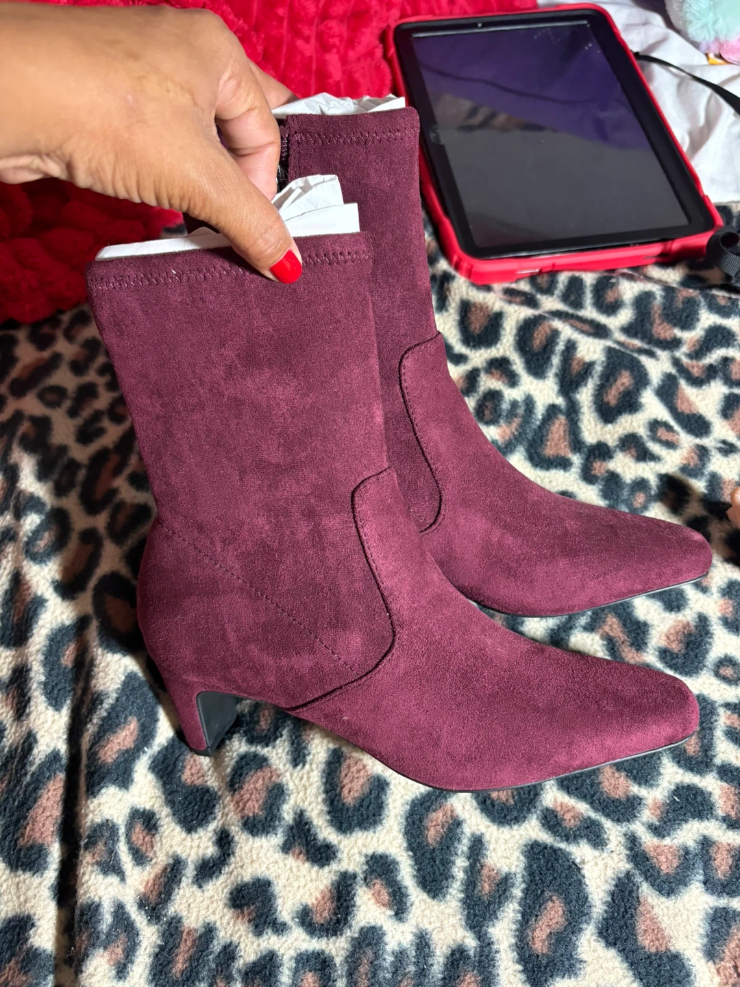 Burgundy Suede Ankle Boots
