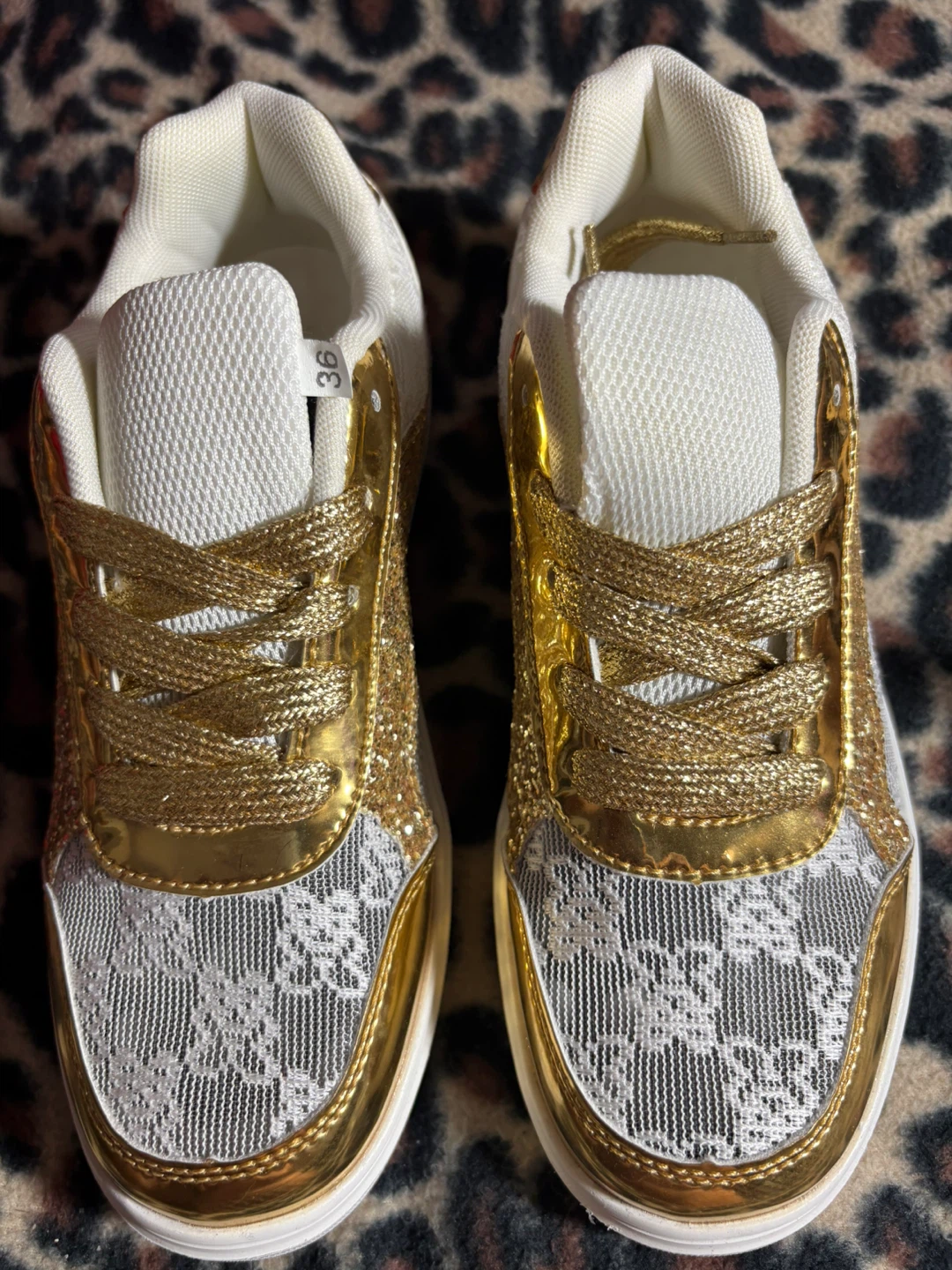 Women's Gold and White Lace Fashion Sneakers