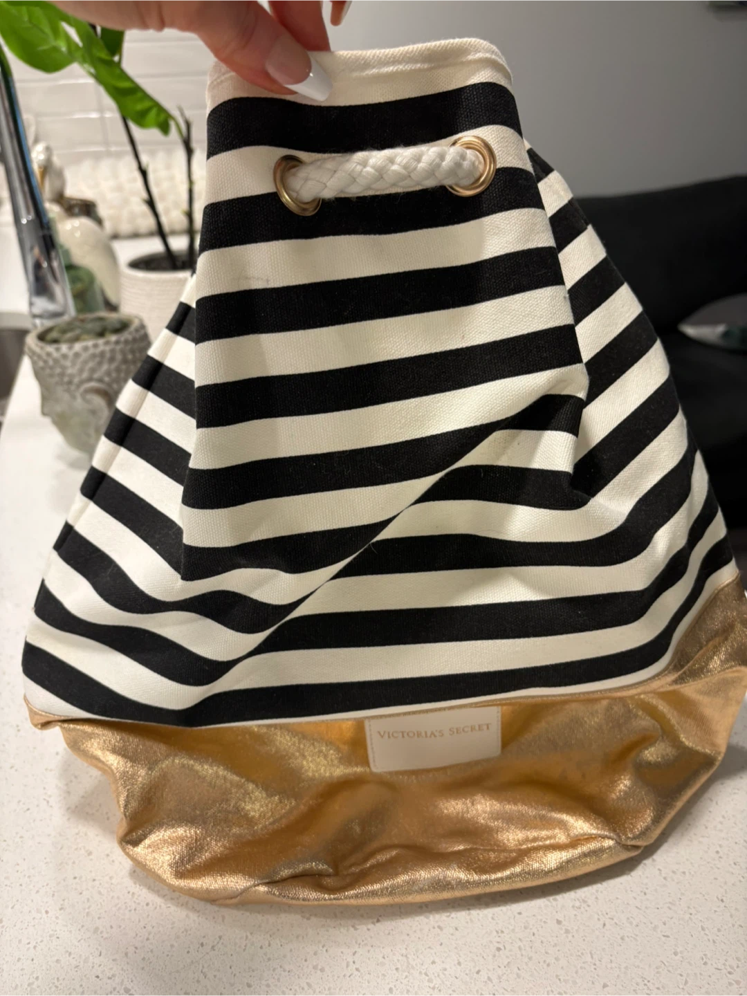 Victoria's Secret Striped Drawstring Backpack