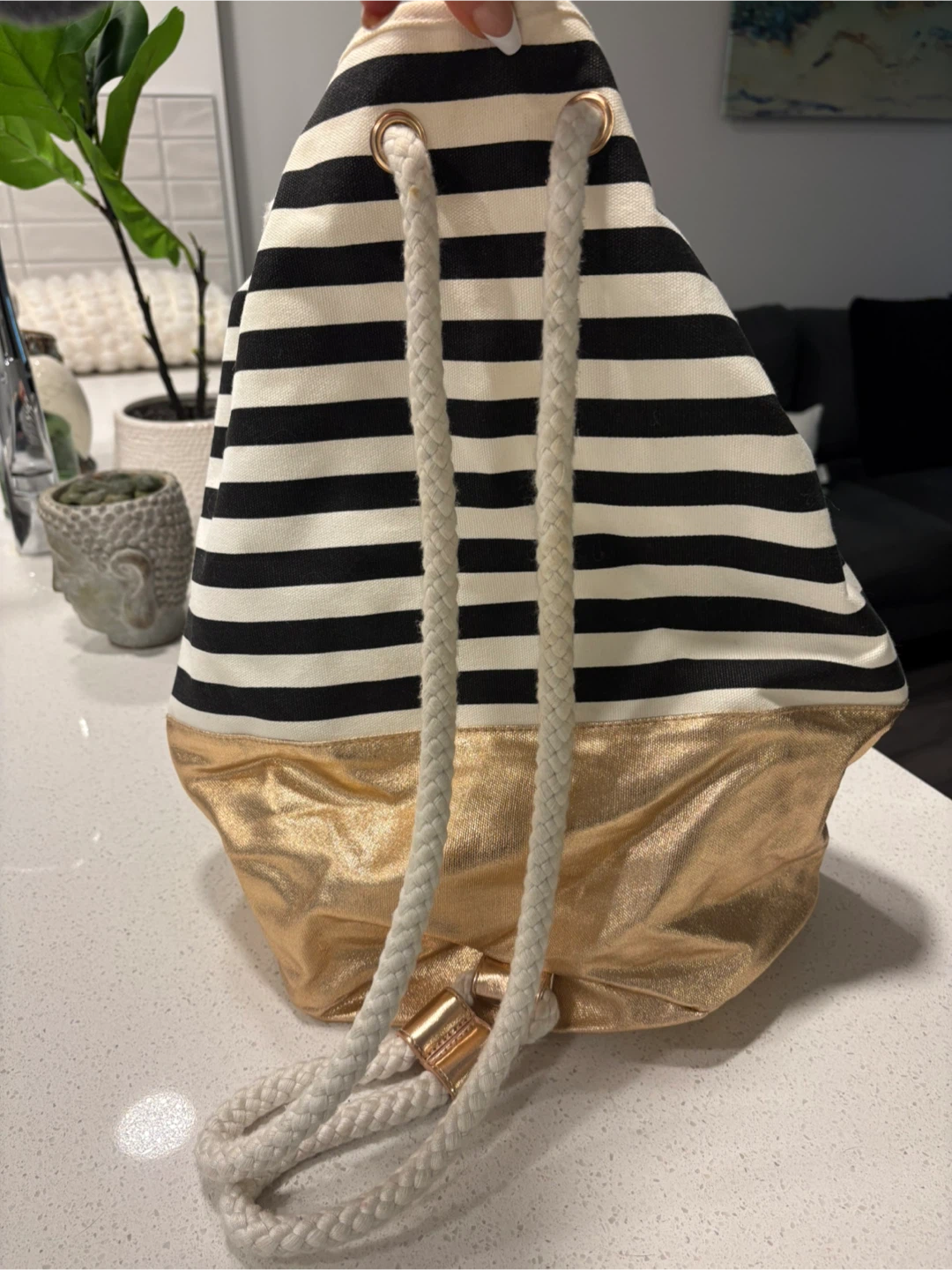 Victoria's Secret Striped Drawstring Backpack - photo 2