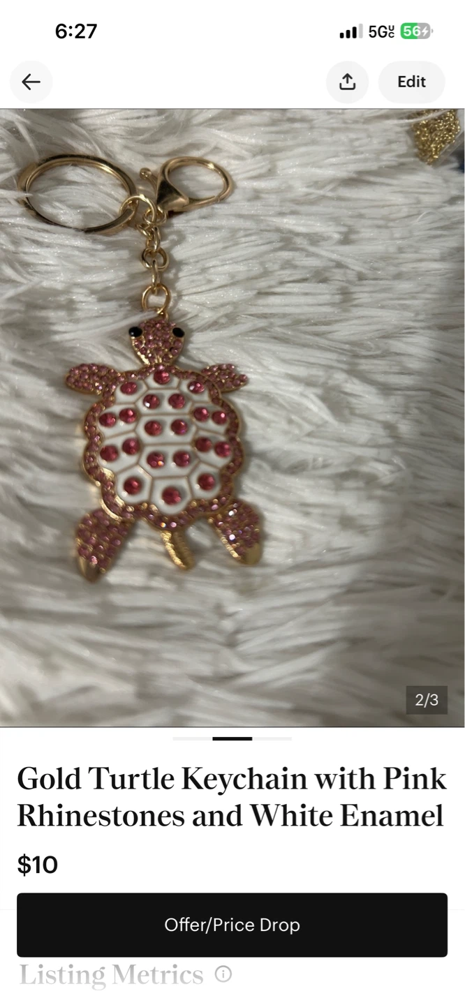Gold Turtle Keychain with Pink Rhinestones