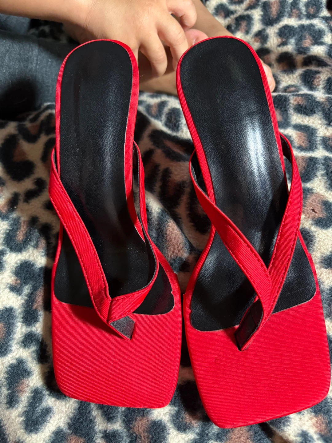 Red Square Toe Thong Sandals