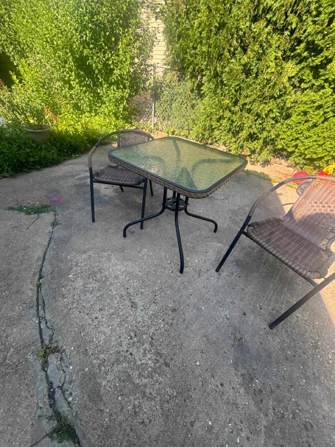 Wicker Patio Set with Glass Table and 2 Chairs