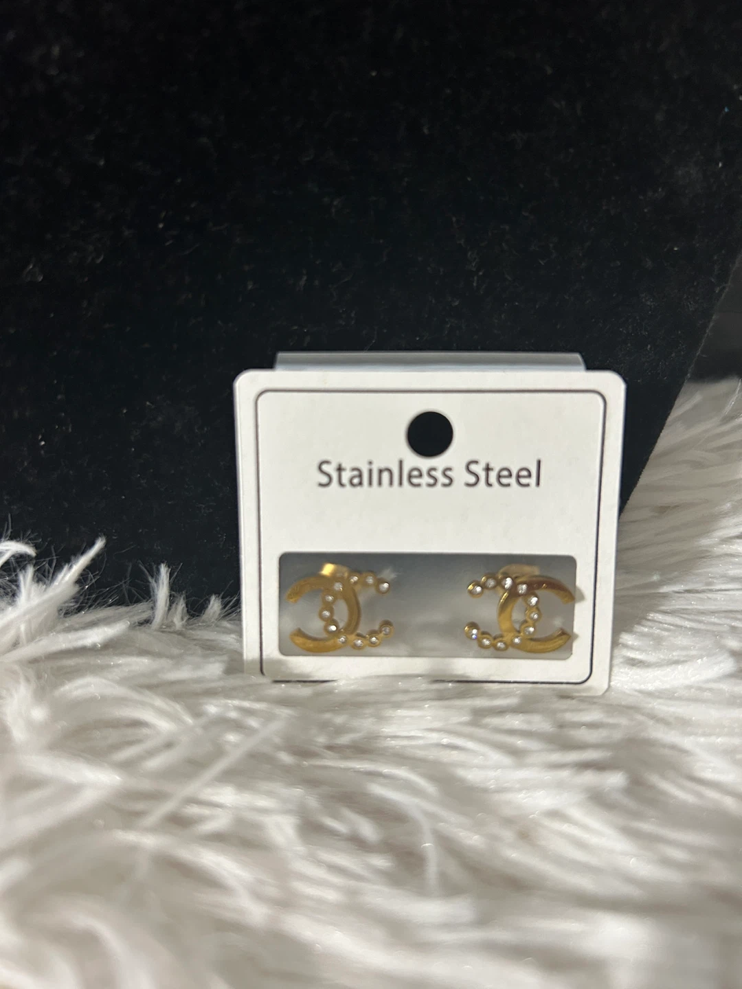 Gold CC Stud Earrings - Stainless Steel - photo 3