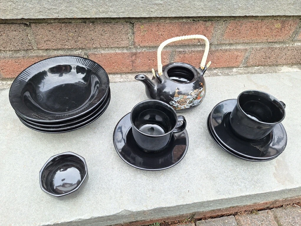 Black Ceramic Tea Set with Small Dish