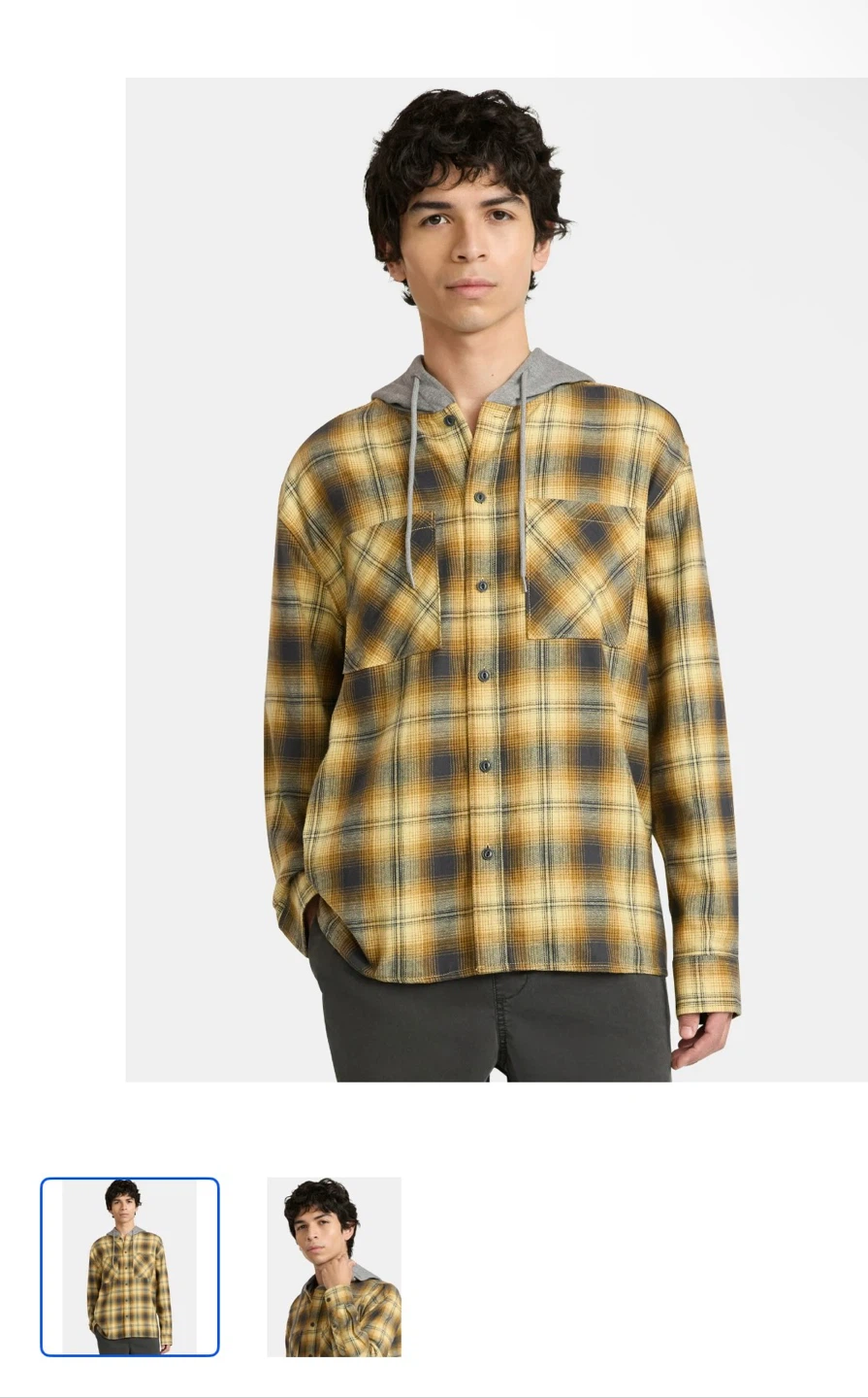 NWT! Oversized L! Men's Plaid Button-Up Shirt with Hoodie - photo 3