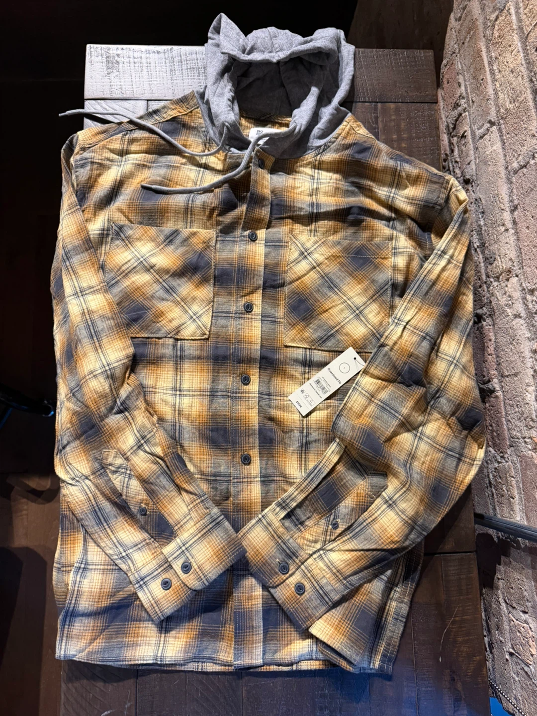 NWT! Oversized L! Men's Plaid Button-Up Shirt with Hoodie - photo 4