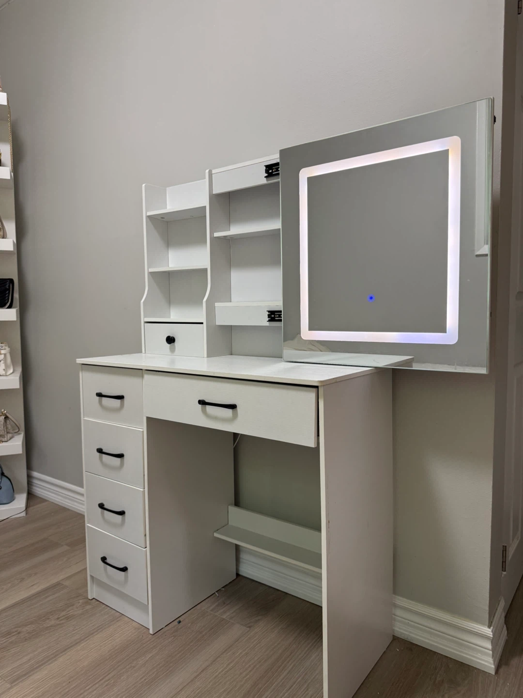 White Vanity Desk with LED Mirror