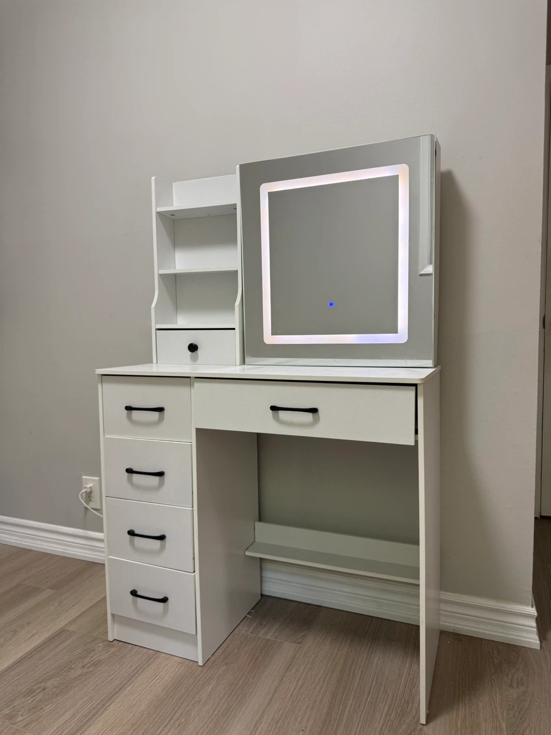 White Vanity Desk with LED Mirror - photo 3