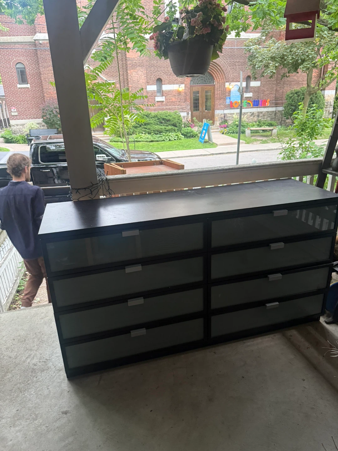 Dark Wood Dresser with 6 Frosted Glass Drawers