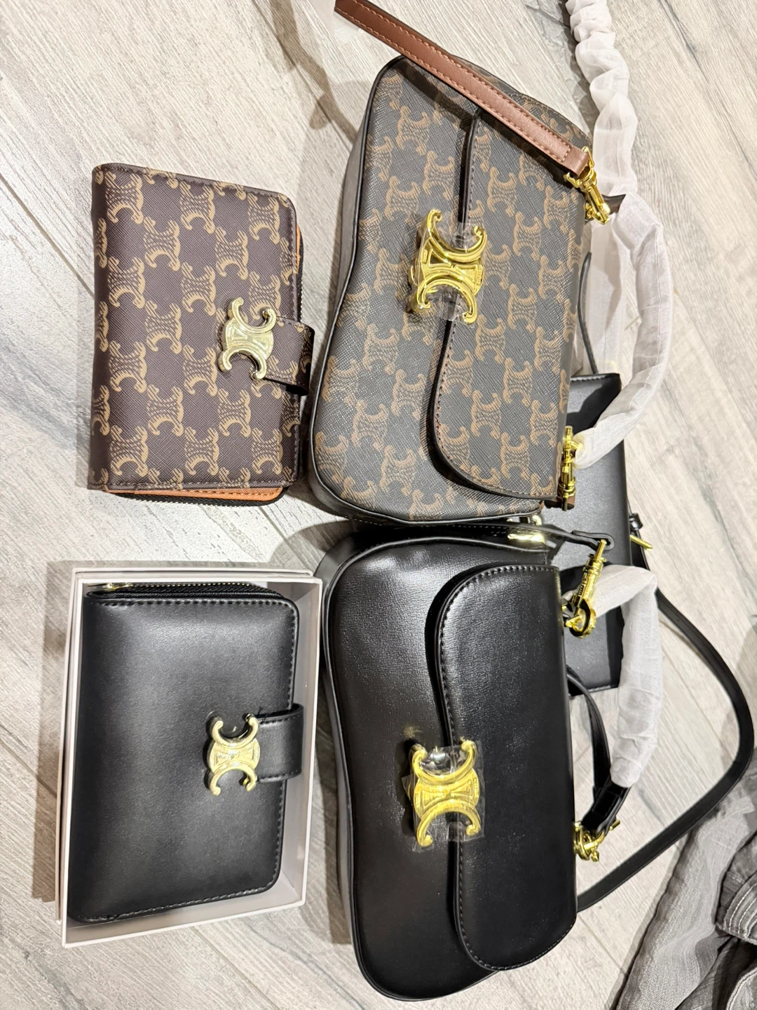 Celine Triomphe Canvas & Leather Handbag with Wallet Set