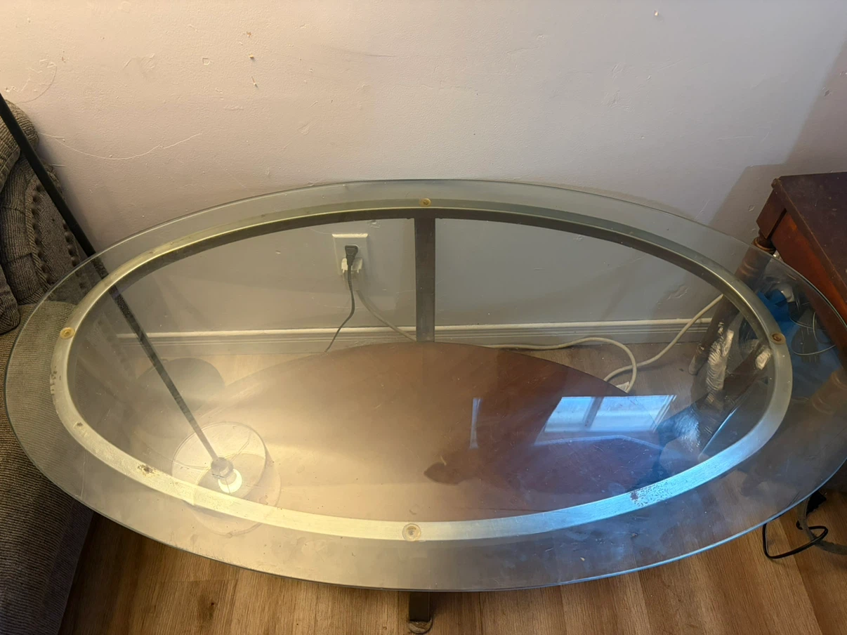 Oval Coffee Table with Glass Top and Wood Shelf - photo 2