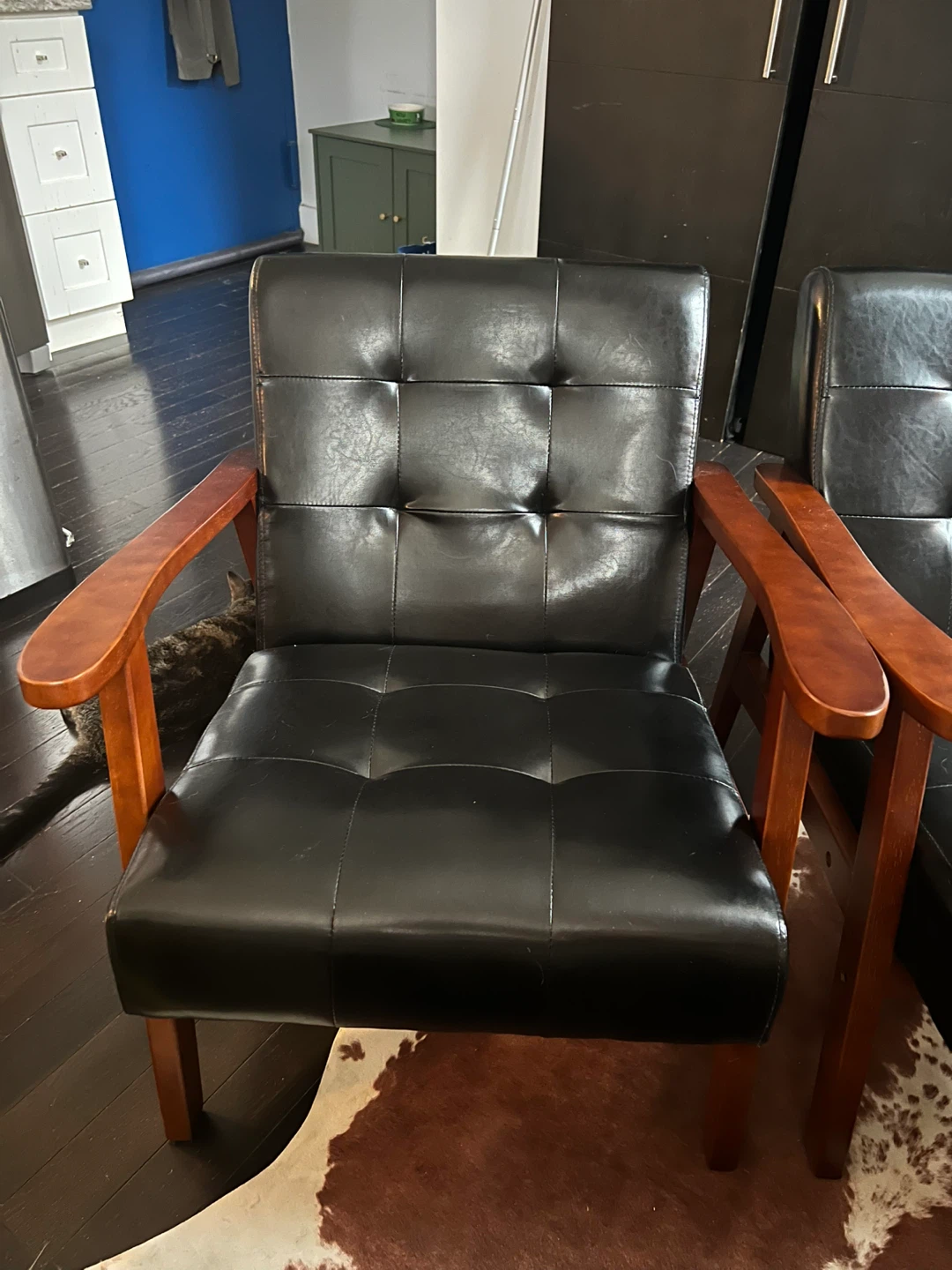 2 Black Faux Leather Armchair with Wooden Frame - photo 2