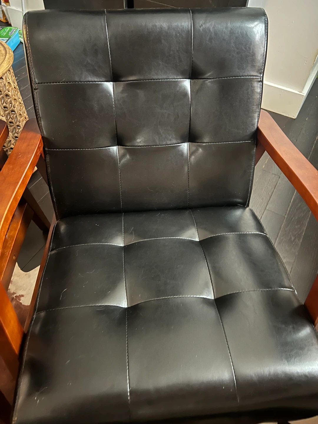 2 Black Faux Leather Armchair with Wooden Frame - photo 3